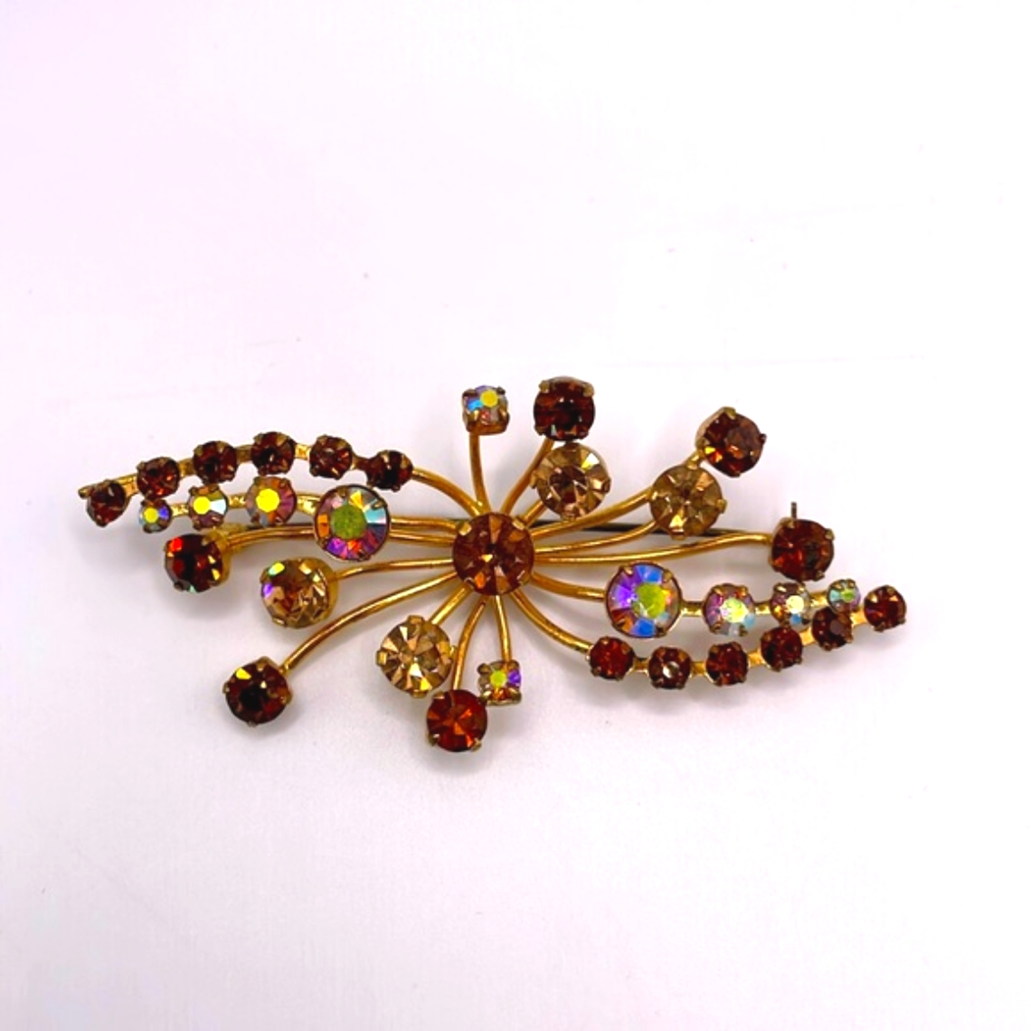 Austrian Signed Topaz Ab Crystal Gold Tone Vintage Pin Brooch